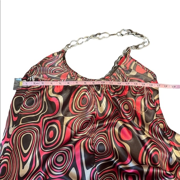 Aziz Retro Y2K Satin 60's Go-go Psychedelic Print Mini Halter Dress Women's S - Picture 9 of 10